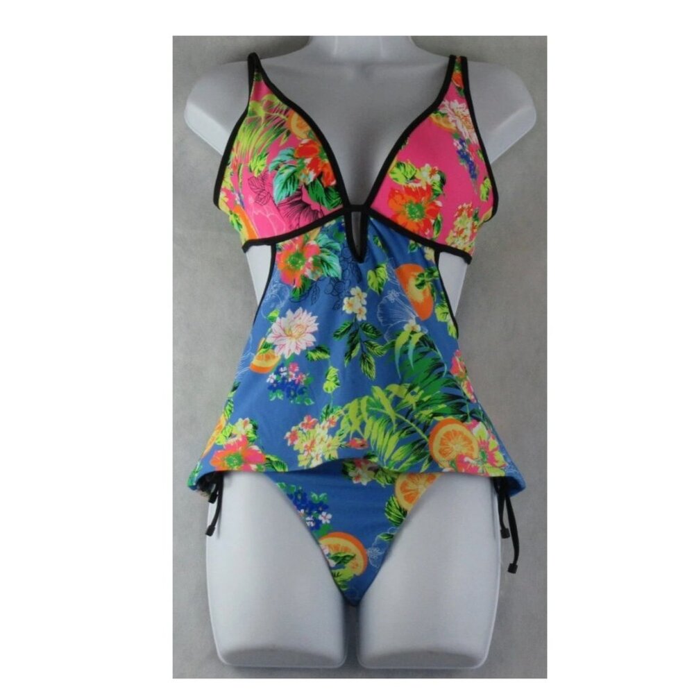 Bar III Women's 2-Piece Hipster Tankini Swimsuit Set, Multi Tropical, Small